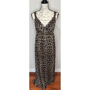 Y2K Arden B Leopard Print Silk Maxi Dress Sz 6 Brown Tan Green Gold